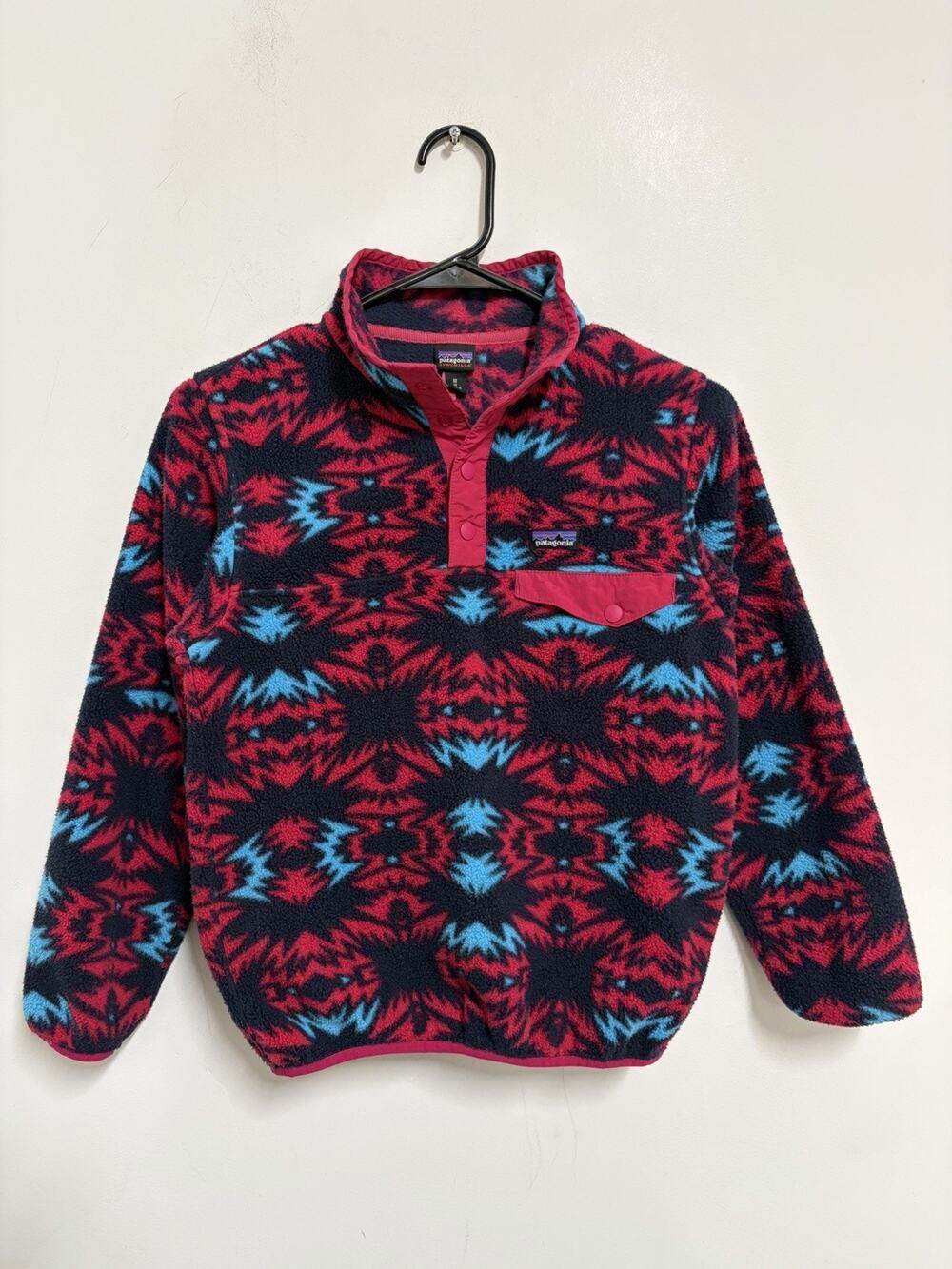 Patagonia Synchilla Snap T Fleece Sweater Pink Blue Aztec Youth Girls Size 10